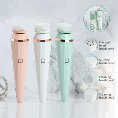 4 In 1 USB Rechargeable Electric Facial Cleansing Brush Soft Skin Care Portable Massager Face Brush Deep Cleaning Device Wonder Loulou